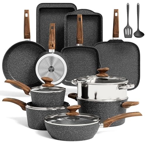 MAISON ARTS Pots and Pans Set Non Stick, 30 Piece Kitchen Cookware & Bakeware Sets with Granite Coating, Pots and Pans Sets for Cooking Nonstick, Green