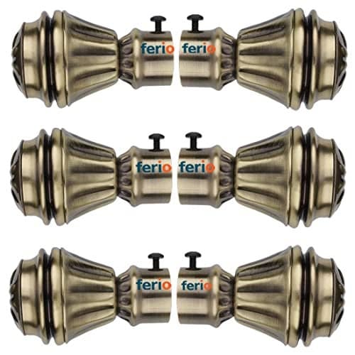 FERIO Stainless Steel Curtain Holder Rod Brass Antique for Door and Windows Rod Fitting for 1 Inch Size Only Finials Set for Home Décor (Pack of 6)