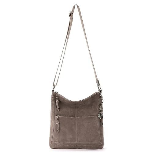 The Sak Lucia Crossbody Bag in Leather, Convertible Purse with Adjustable Strap, Mushroom Suede