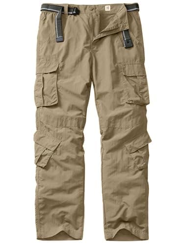 linlon Hiking Pants for Men, Outdoor Quick Dry Lightweight Fishing Pants Casual Cargo Pants with 8 Pockets,Khaki,38