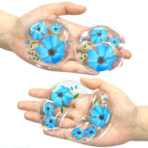 CONBELLA 4PCS Gel Eye Ice Pack Set, Cold & Hot Compress, Reusable Cooling Gel Pads for Strain Relief, Swelling, Dark Circles, Redness, Puffy Eyes, Surgery Recovery (4 Blue flowers)