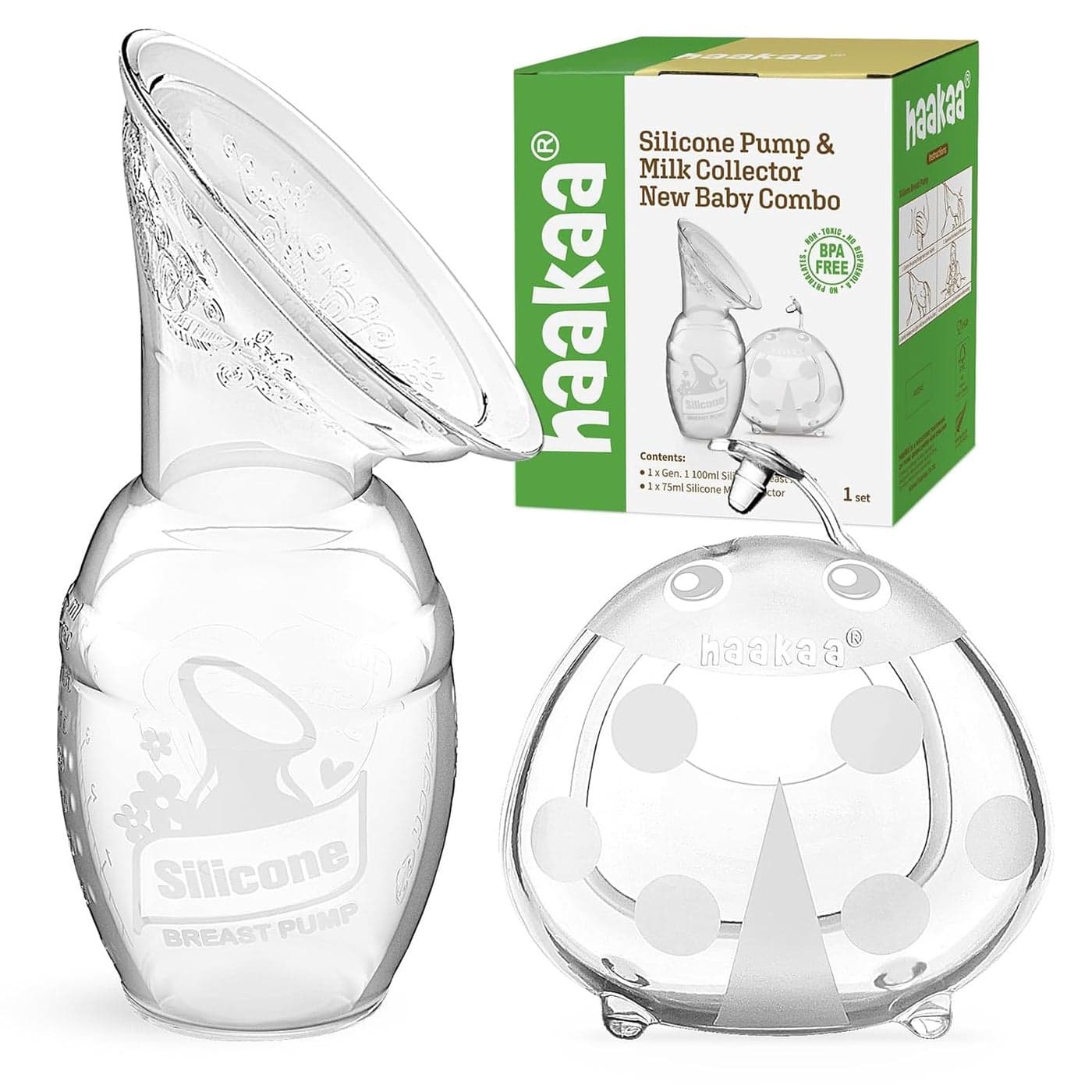 haakaa Manual Breast Pump for Breastfeeding 4oz100ml and Ladybug Milk Collector 25oz75ml Combo FoodGrade Silicone
