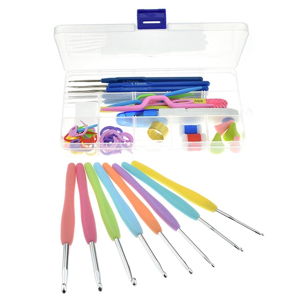 Palshiv Rubber Knitting Crochet Hook Needle Set 52Pcs Ergonomic Sewing Knitting Needle Kit With 16Pcs Soft Grip Handles Hook 06Mm6Mm1 Scissor1 Tape Measure3 Tapestry For Hand KnittedMulticolor