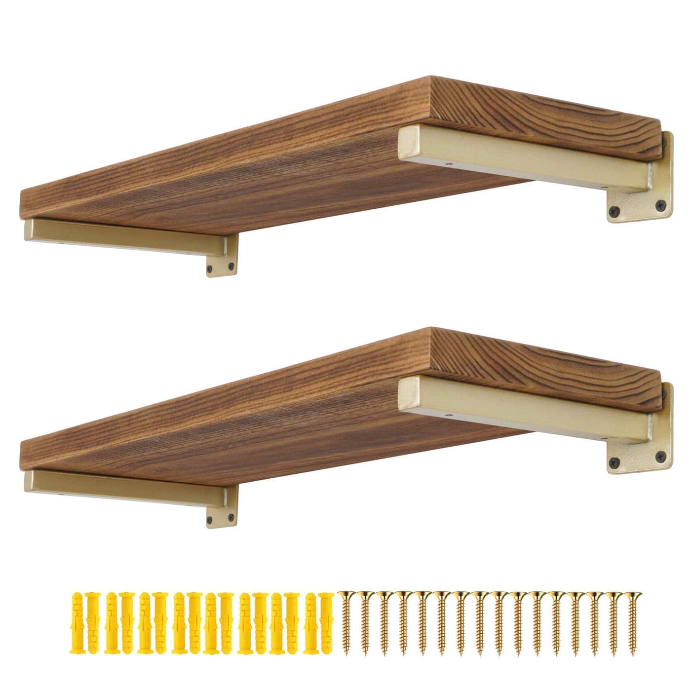 AddGrace 4 Pack Shelf Brackets Wall Mounted Gold Shelf Brackets Heavy Duty Metal Rustic Floating Shelf Bracket with Screws for DIY Open ShelvingGold 6
