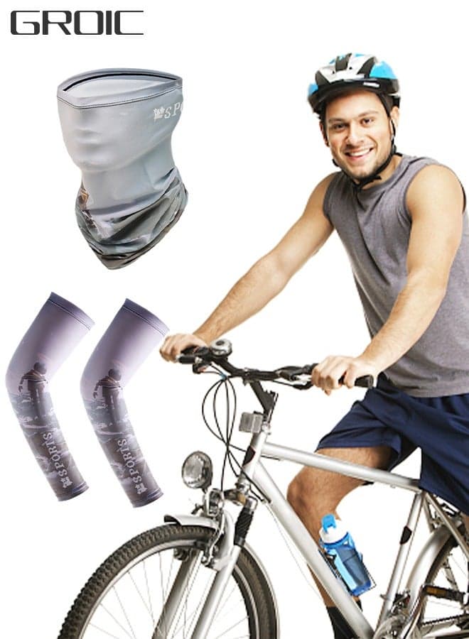 2 PCs UV Protection Face Cover and Ice Silk Cooling Arm Sleeves, Space Theme UV Sun Protection Arm Sleeves with Face Bandana Neck Gaiter Scarf Ice Silk Cooling for Summer Outdoor Activities