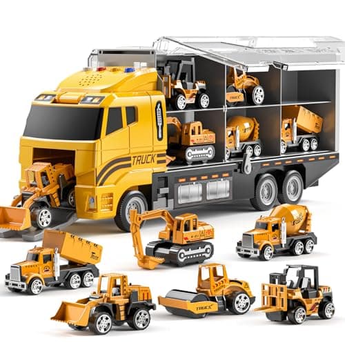 TEMI Toddler Toys for 3 4 5 6 Years Old Boys Diecast Construction Toys Car Carrier Vehicle Toy Set wPlay Mat Kids Toys Truck Alloy Metal Car Toys Set for Age 39 Toddlers Kids Boys Girls