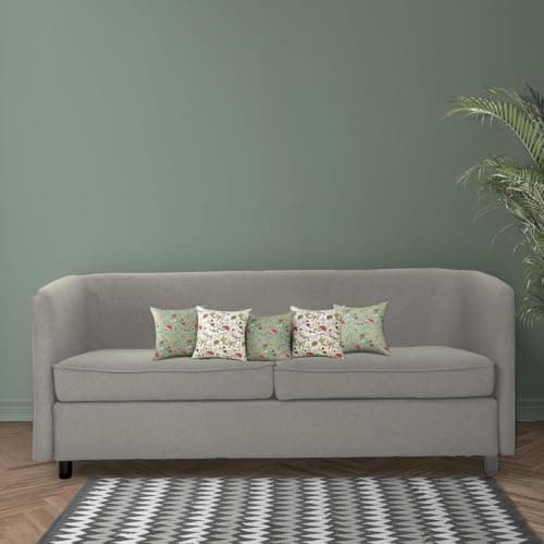 Trance Home Linen Set of 5 Premium 100% Cotton 12X12 Inch Cushion Covers Only for Sofa and Diwan | Small Cushion Covers Only (12X12 Inch | 30Cmx30Cm, Calicut Green White) Set of 5, 180 TC