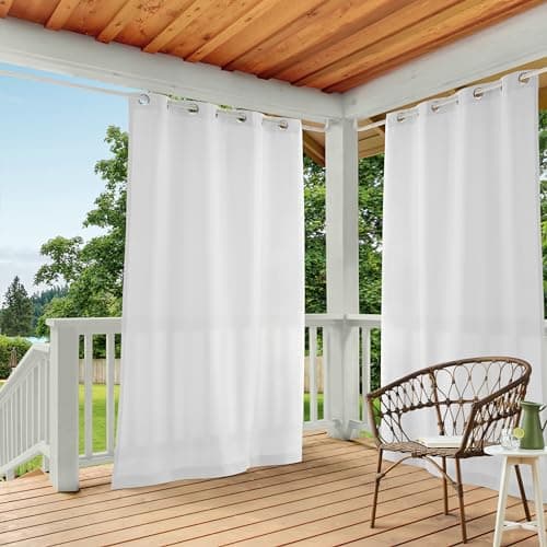 TOWN & COUNTRY BASICS Cabana Solid Heavyweight Indoor Outdoor Curtains, Light Filtering Opacity with Grommet Top, Water Repellent, 2-Pack Set, 54"x108", Winter White