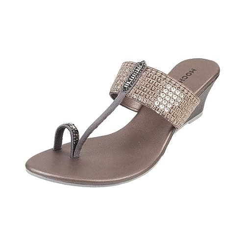 Mochi Women Gunmetal Ethnicwear Wedge Heel Sandal UK/8 EU/41 (32-574)