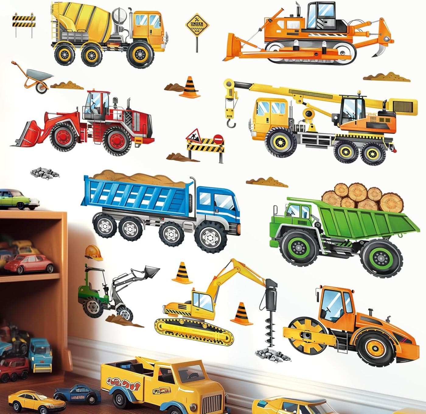 decalmile Construction Vehicles Wall Decals Cars Truck Tractor Wall Stickers Baby Nursery Boys Bedroom Kids Playroom Wall Decor