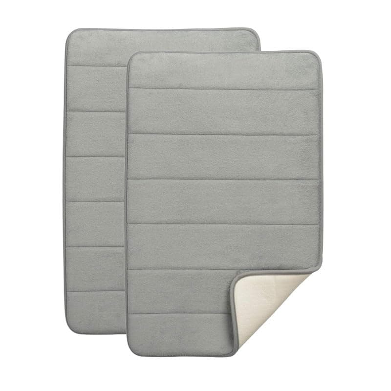 BEAR GRIPS Memory Foam Bathroom Door Mat NonSlip Anti Skid Ultra Soft Super Water Absorption Thick and Easy to Dry Size 45 X 70 cm Color Light Grey Pack of 2