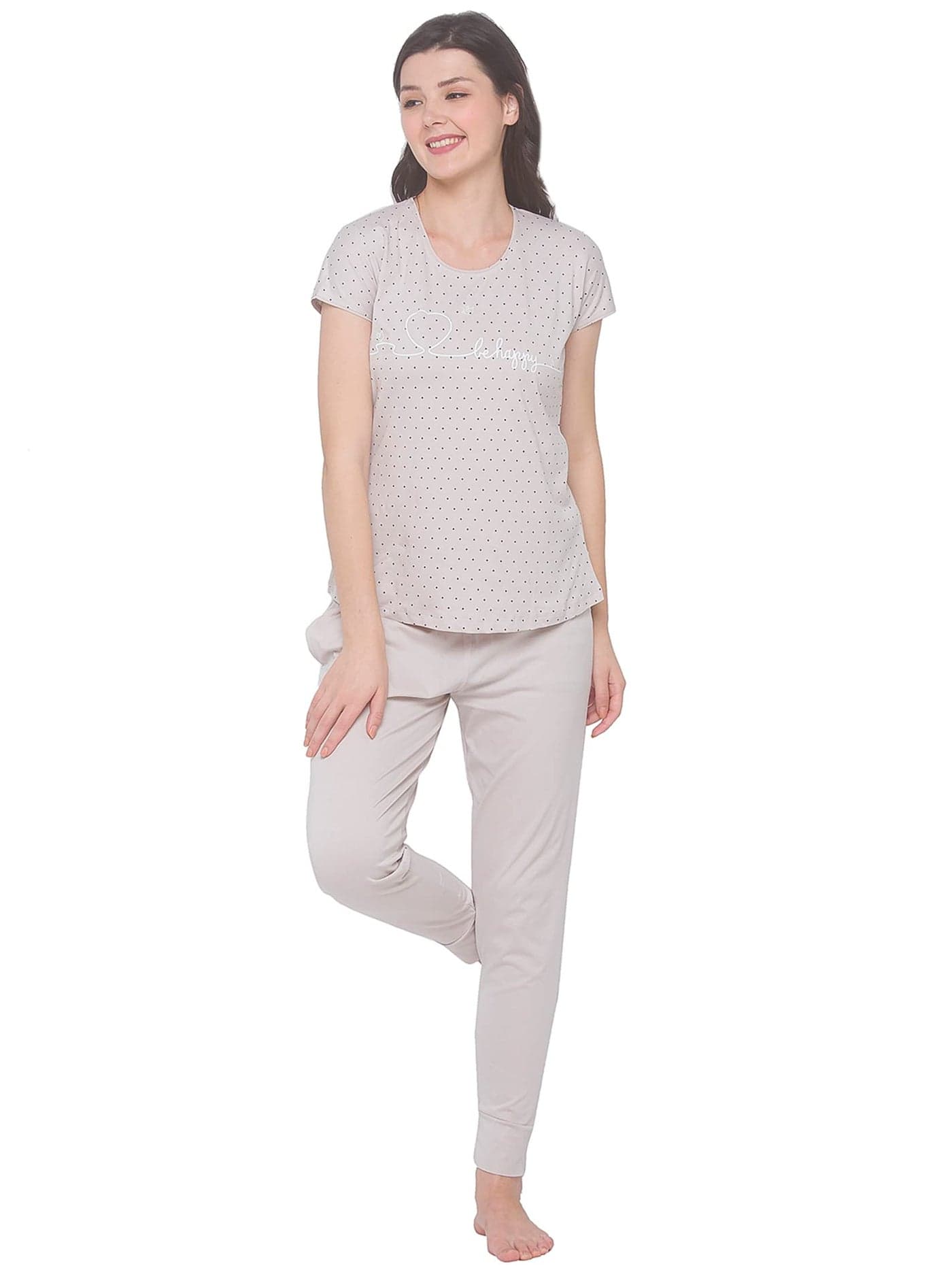 AV2 Women Cotton Printed Night Suit Set Beige Large