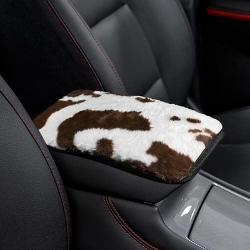 BubabyZZ Furry Car Cow Print Armrest Cover Cute Plush Center Console Pad Cars Interior Accessories for Women Men Plush Protector Fit Most Auto Vehicle SUV Truck Arm Rest Box Brown