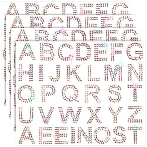 Zonon 136 Pieces Rhinestone Ironon Letter Large Glitter Bling Alphabet Sticker Crystal Gemstone Border SelfAdhesive 34 Letters Sticker for Art Craft Clothing FabricColor AB