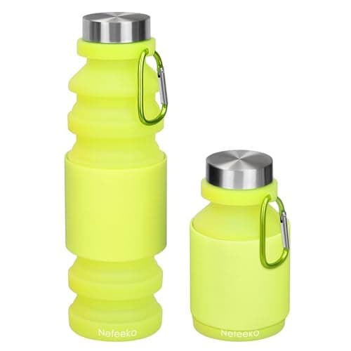 Nefeeko Collapsible Water Bottle, 18floz Reuseable BPA Free Silicone Foldable Water Bottles for Travel Gym Camping Hiking, Portable Leak Proof Sports Water Bottle with Carabiner