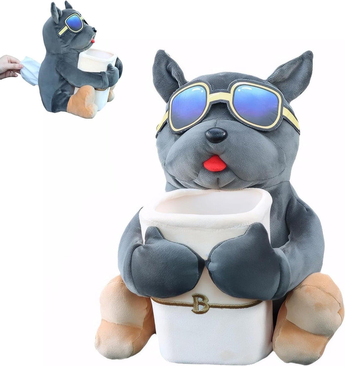 YJPPDD Multifunctional Deluxe Trash Can and Storage Box Cute Tissue Box Creative Animal Cartoon Decorative Organizer for Car and Home Dog Grey