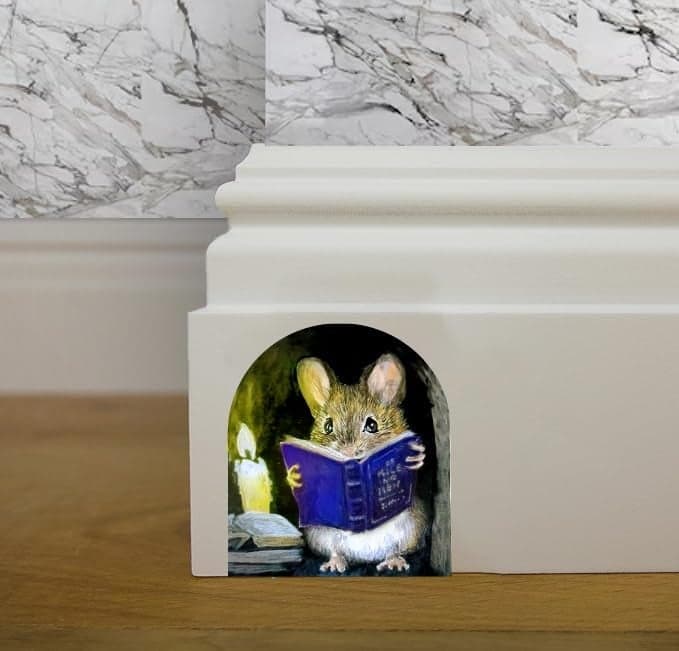 AK Funny Pack of 2 Stickers Mouse Reading Book in Wall 3D Vinyl Decal Sticker Door Window Any Smooth Surface Size 3 Each