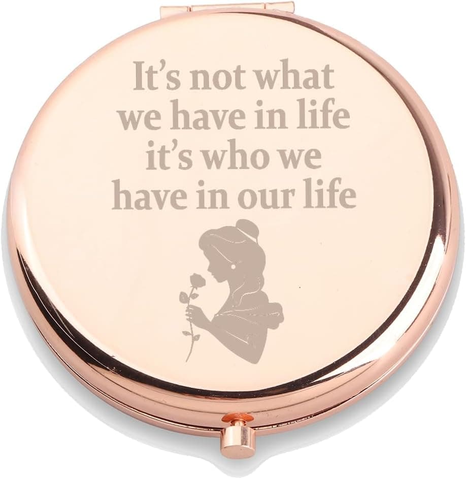 WUSUANED Beauty Fairy Movie Makeup Mirror It’s Not What We Have in Life It’s Who We Have in Our Life Jewelry Beauty Beast Fans Gift Princess Belle Fans Gifts (Belle Princess Mirror)