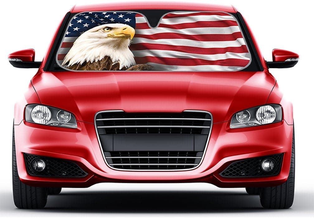 BDK AS-764 USA Patriotic American Eagle Flag Front Windshield Sunshade