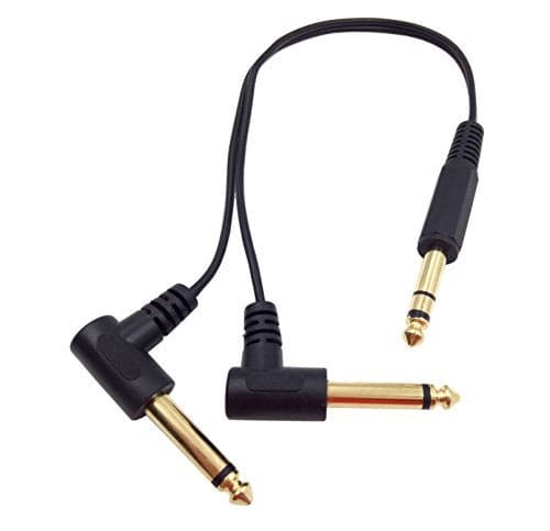 Qaoquda 1 Feet Gold Plated 6.35mm 1/4" Male TRS Stereo to Dual 2 x 6.35mm 1/4" Male TS Mono 90 Degree Right Angle Y Splitter Audio Cable (30cm/1Feet)