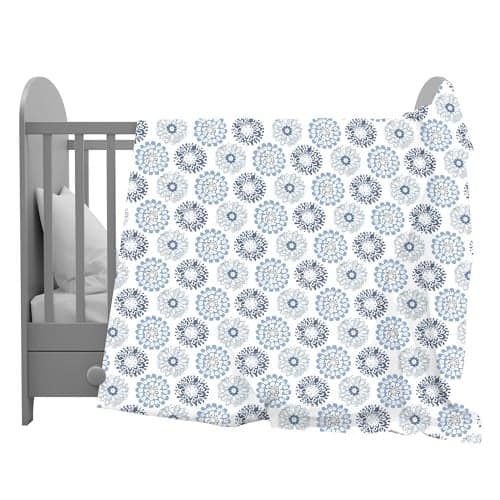 Divine Casa Floret 100% Cotton Single Kids Dohar | 120 GSM | Soft & Lightweight Throw Blanket | Cozy & Breathable Bedding | All-Season Comfort | 140 x 100 CM, Blue Beige