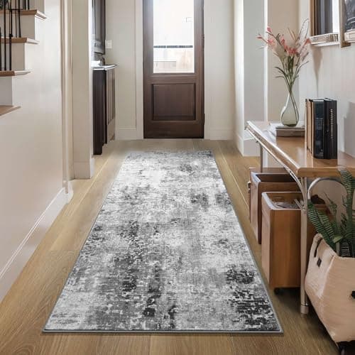 Ompaa Non Slip Washable Soft Abstract Long Carpet Runner Rug with Rubber Backing for Hallways Kitchen Bedroom Bathroom Entryway Grey 2x6 ft
