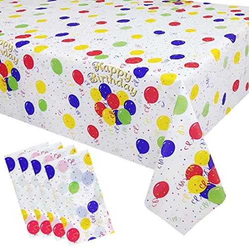Mulbozy 4 Pcs Birthday Tablecloth Disposable Plastic, Colorful Balloons Confetti Happy Birthday Table Covers for Parties Decoration Supplies, 108 x 54 inch