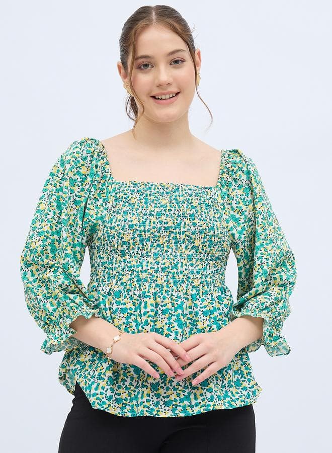 All Over Print Smocked Top — XL
