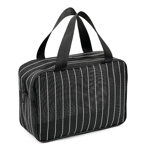 REDSINDA Mesh Shower Caddy Bag for Bathroom Gym Camping Portable Travel Mesh Toiletry Bag for Women Men Large Black with White Stripes