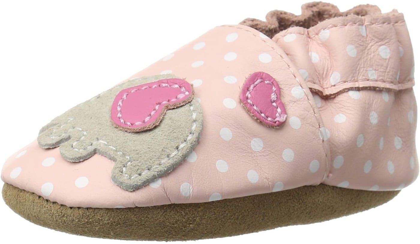 Robeez Baby Girls and Unisex Soft Soles SlipResistant Crib Shoes Slippers Moccasins for Infant and Toddler Little Peanut 06 Months Pink