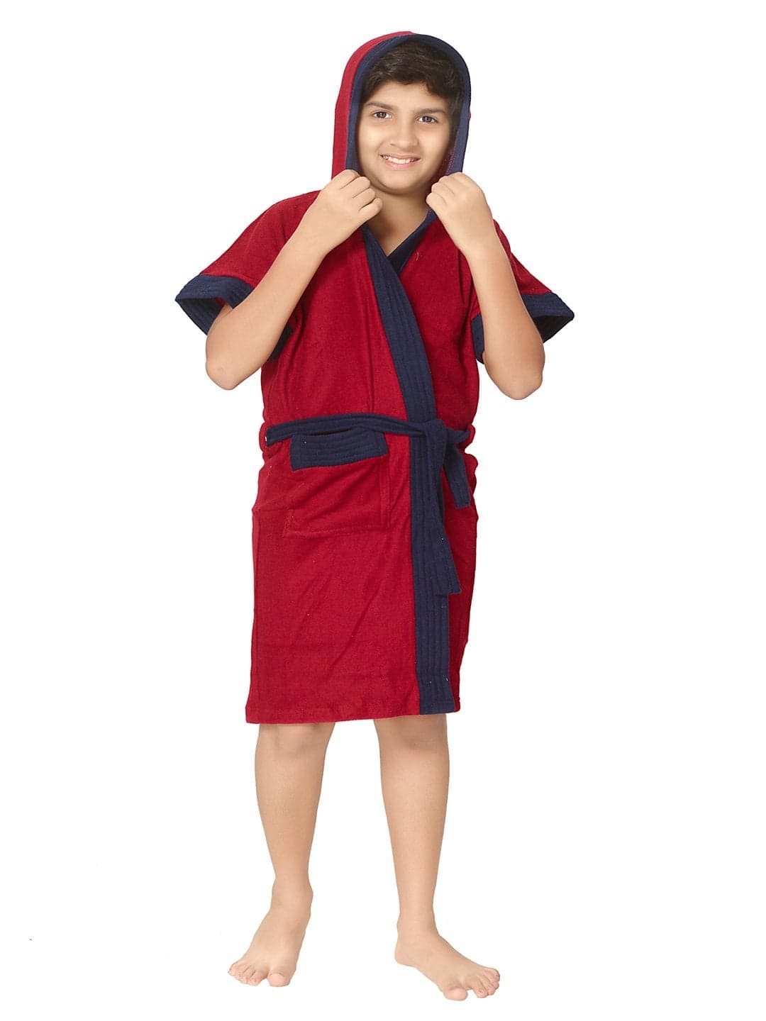 Sand Dune Girls Cotton Hooded Bathrobe Red 89 Years
