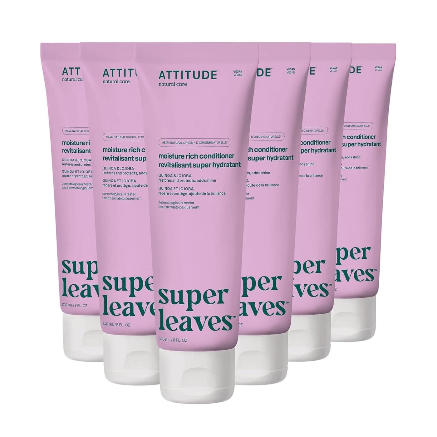 ATTITUDE Moisture Rich Hair Conditioner For Dry and Damaged Hair Naturally Derived Ingredients Vegan Detangler Dermatologiocally Tested Quinoa and Jojoba 240 mL Pack of 6