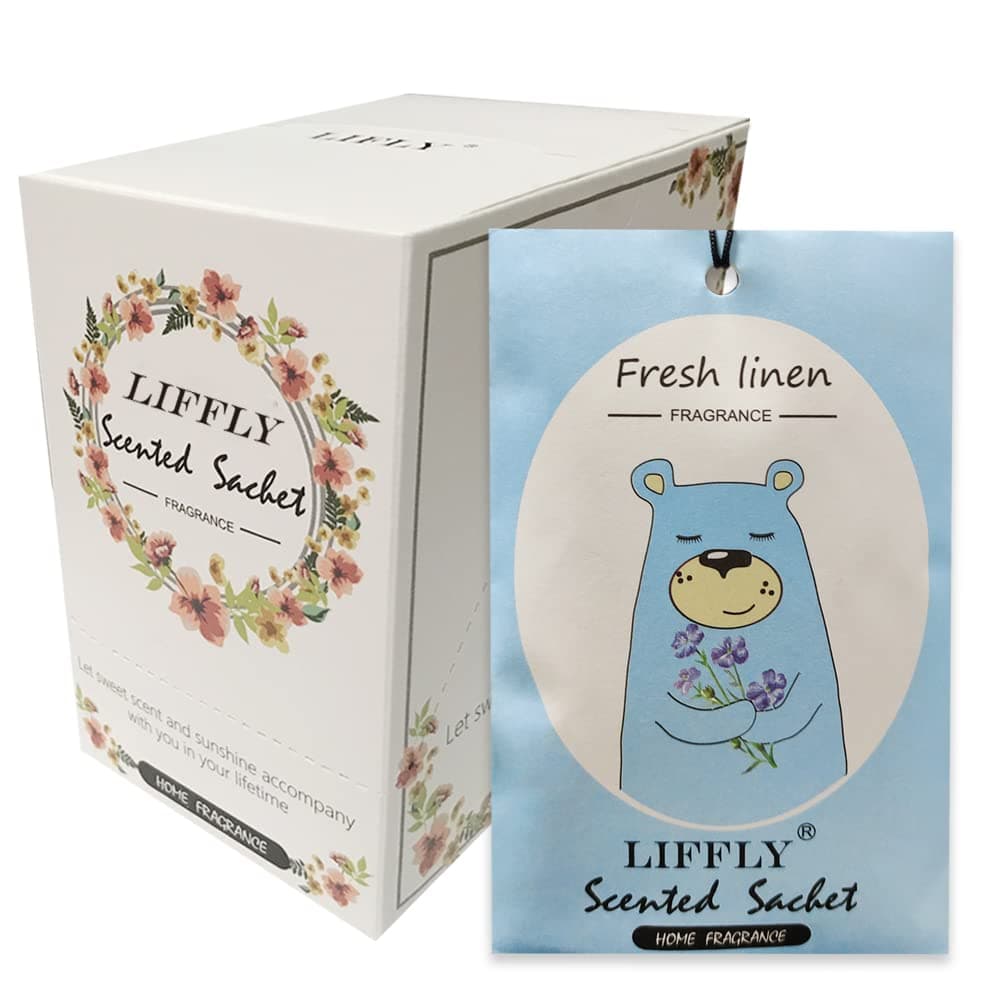 LIFFLY 14 Packs Fresh Linen Scented Sachets Bags fit Drawers and Closets Gift Box