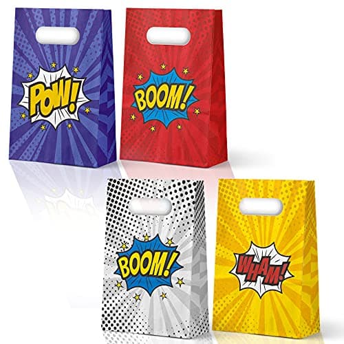KALEFO 24 Pack Superhero Party Supplies Treat Bags Kids Birthday Party Recyclable Cookie Candy Paper Favor Bag Super Hero Decorations