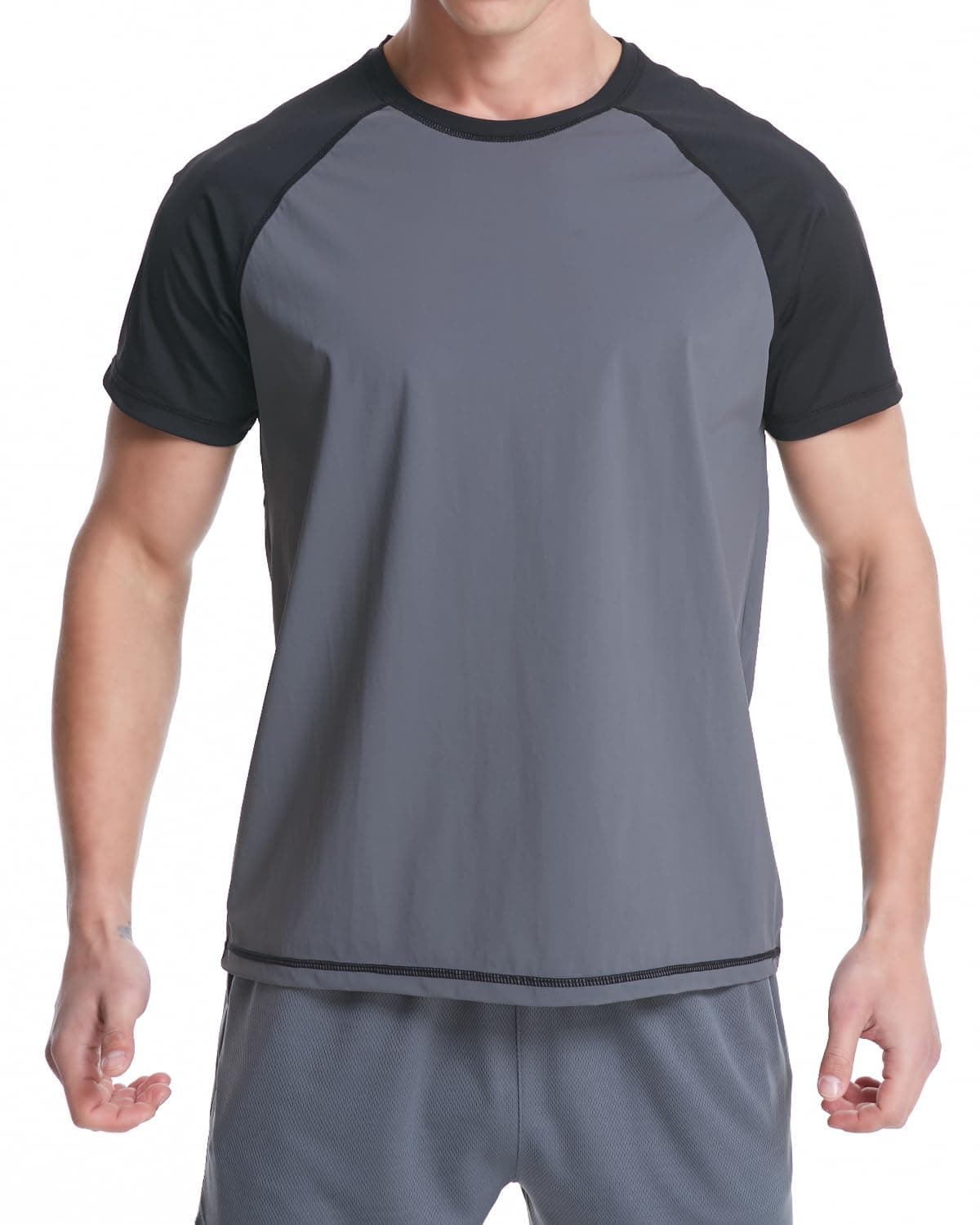VAYAGER Men's Swim Shirts Rash Guard UPF 50+ Short Sleeve Sun Protection Fishing Tops for Surfing(Gray-XXXL)