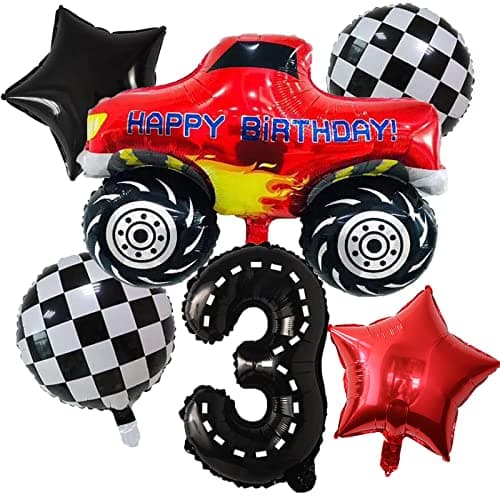 Race Car Foil Balloons Party Supplies Monster Truck Balloon Decorations Number 3 Balloons 40 Inch for Boys 3rd Birthday Baby Shower Car Theme Party Decorations Monster Truck 3rd Birthday