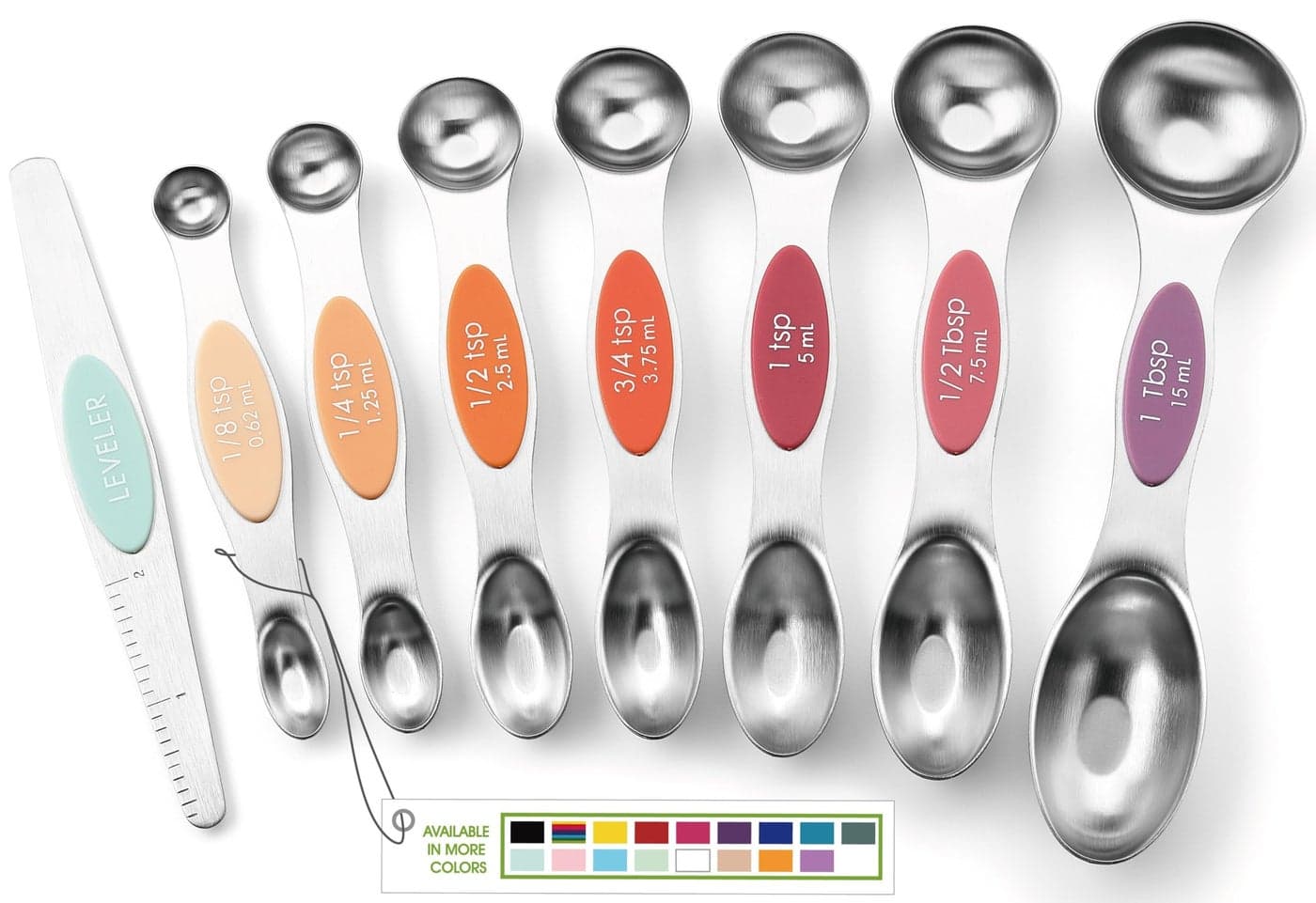 Spring Chef Stainless Steel Metal Magnetic Measuring Spoons Set of 8 with Leveler Heavy Duty Nesting Teaspoon Tablespoon Measuring Spoons Kitchen Gadgets for Baking Cooking Desert Sunset