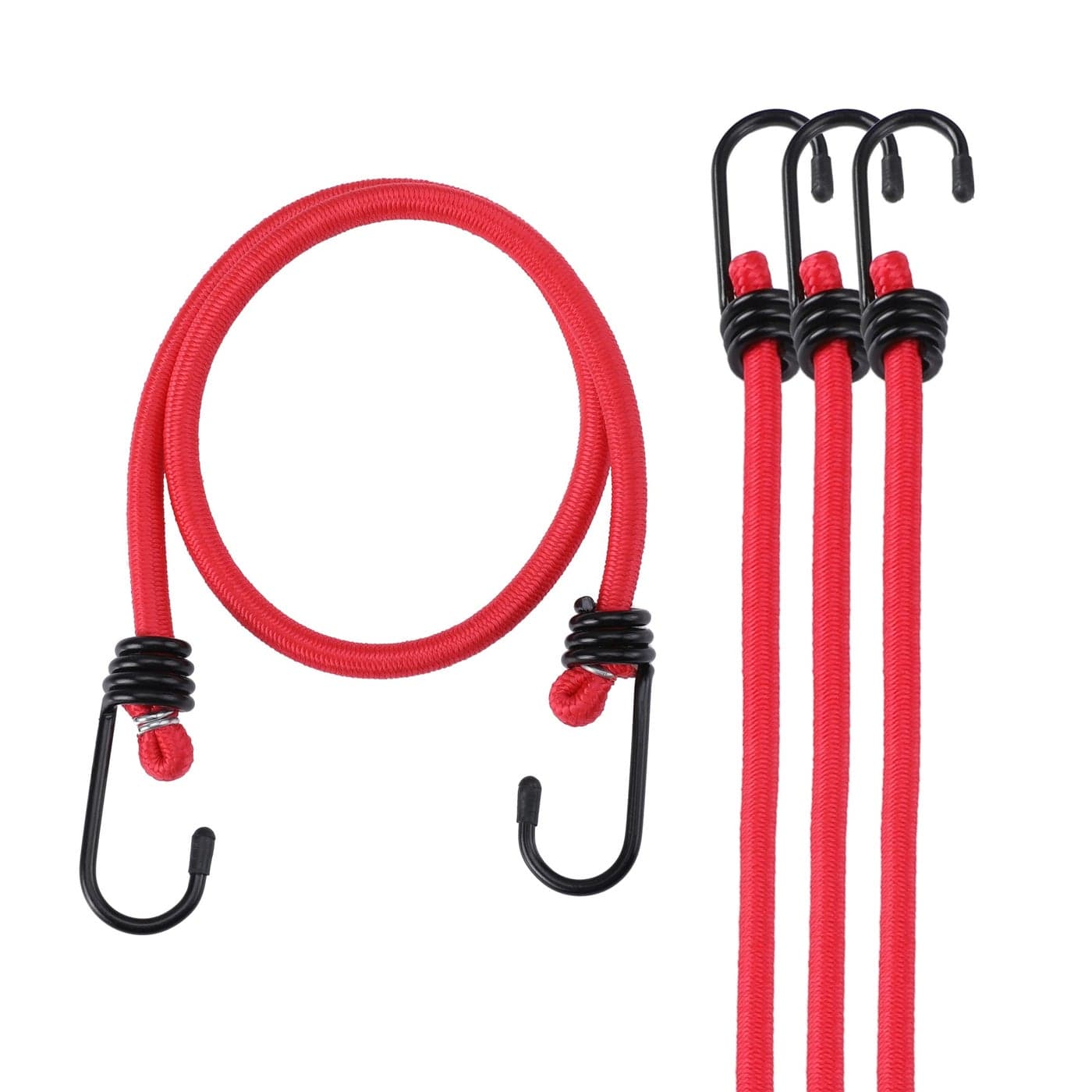 WORKPRO 24 Inch Bungee Cord with Hooks 4 Pack Superior Rubber Heavy Duty Straps Strong Elastic Rope for Outdoor Tent Luggage Rack Camping Cargo RV Bike Transporting Storage Red