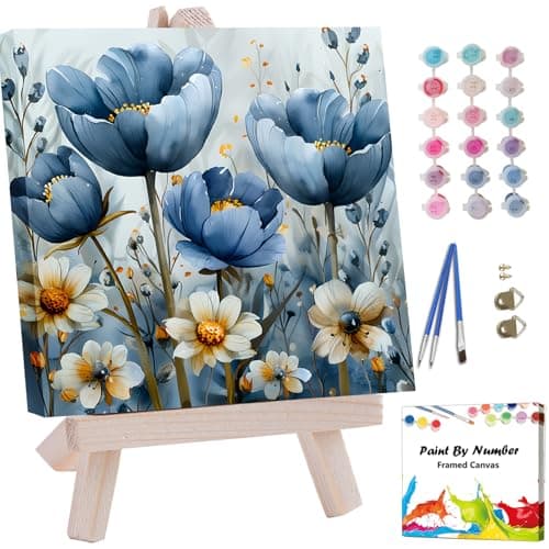 Artunion Framed Paint by Numbers Kit for Adults Beginners Kids Ages 812Blue Flower Paint by Number with FrameFloral Paint by Numbers Kit on Canvas 10 10 Inch Without Easel
