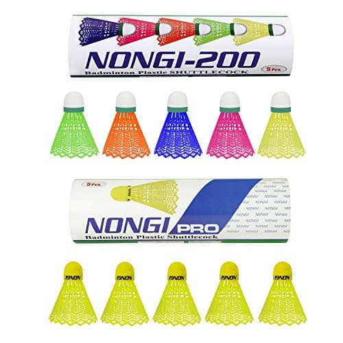 Nongi ProCombo Pack of 10 Shuttlecocks (5 Yellow Plastic), 200(5 Multicolor Plastic) for Outdoor Indoor Sports