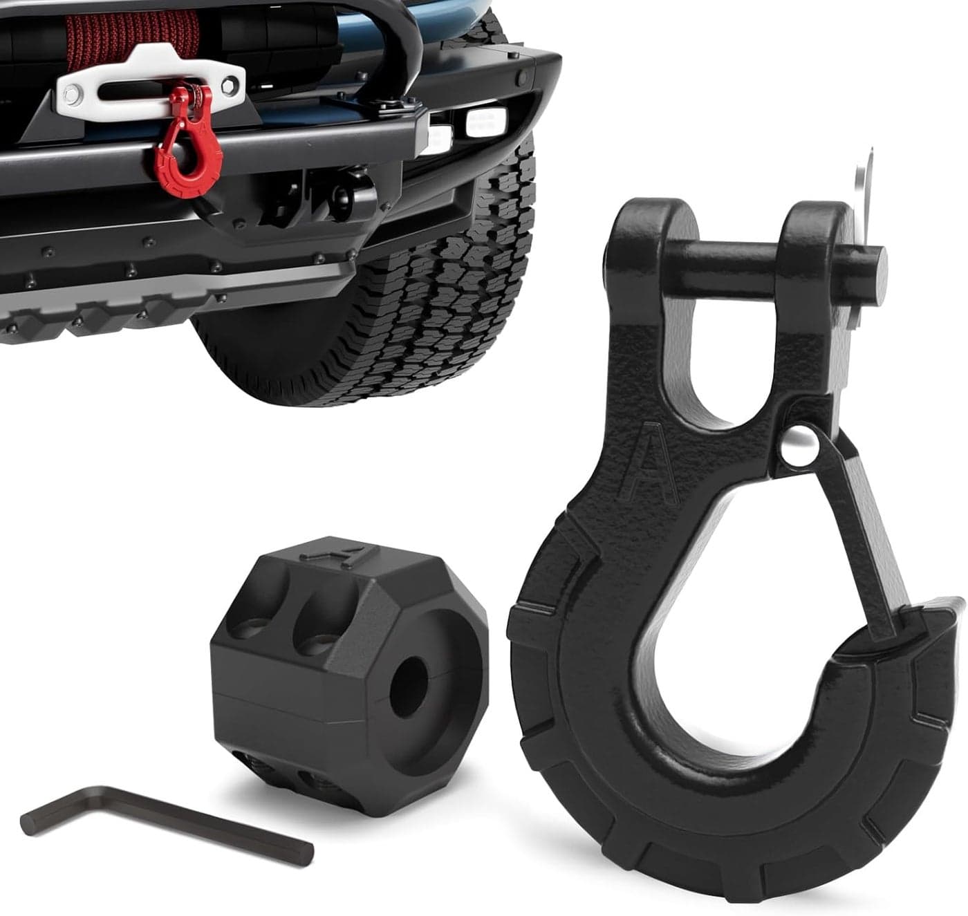 AMBULL Heavy Duty Forged Steel 3/8" Grade 70 Safety Latch Winch Cable Hook Stopper & Clevis Slip Hook Set