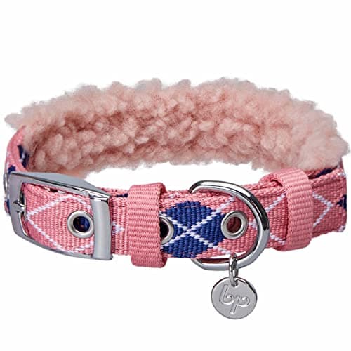 Blueberry Pet Soft & Comfy Scottish Argyle Fleece Padded Adjustable Dog Collar with Metal Buckle - Pink, Neck 17-20.5", for Large Breed