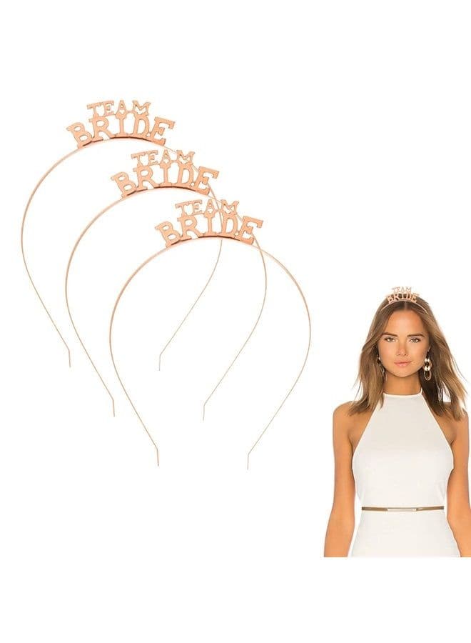 3Pack Team Bride Headbands Metal Team Bride Headband Tiara for Bachelorette Party, Wedding Decorations, Bridal Shower Party Photo Props Supply Rose Gold/Rose Red (Rose Gold)