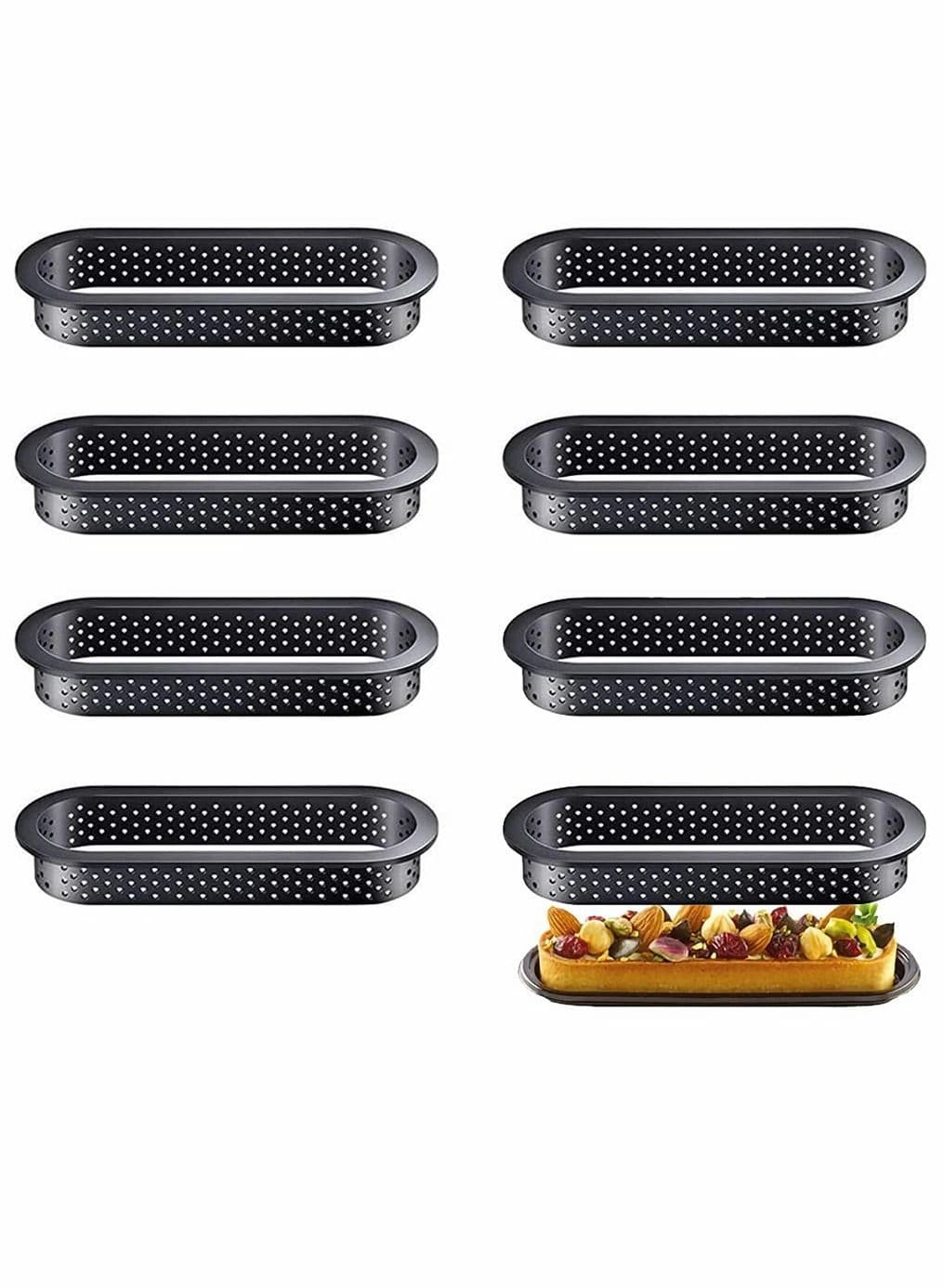 Cake Mousse Ring, Ring Perforated, Mold Tart Perforated for Making Mini Cheesecakes, Chocolate Quiche Wraps, Biscuits, Tarts, Chocolates (8 Pieces)
