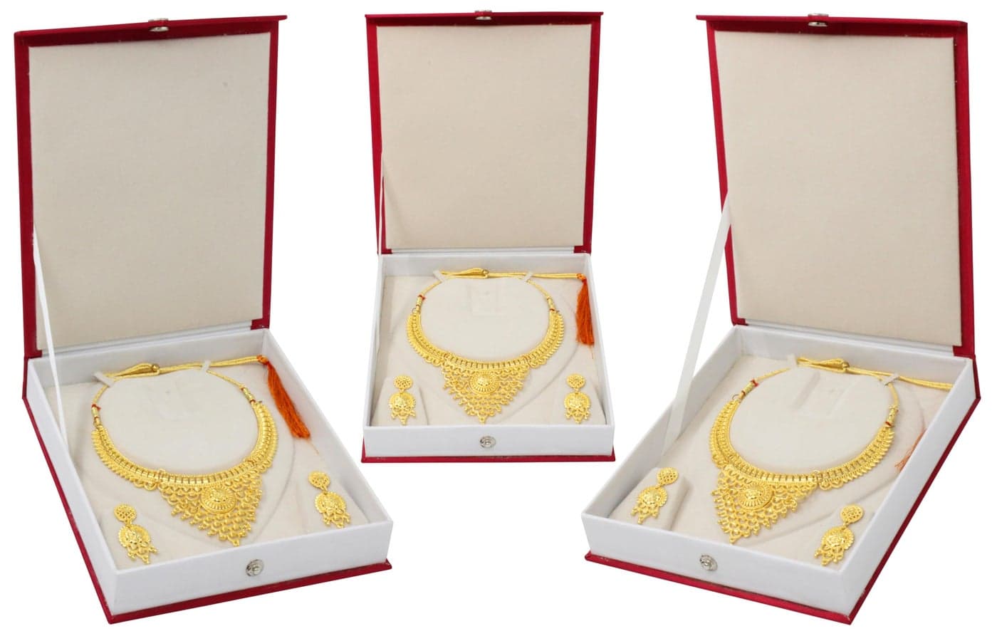 atorakushon Pack of 3 Pcs Multipurpose Necklace Earring bangle bracelet set half set box Jewelry Makeup Vanity Box (Crem)