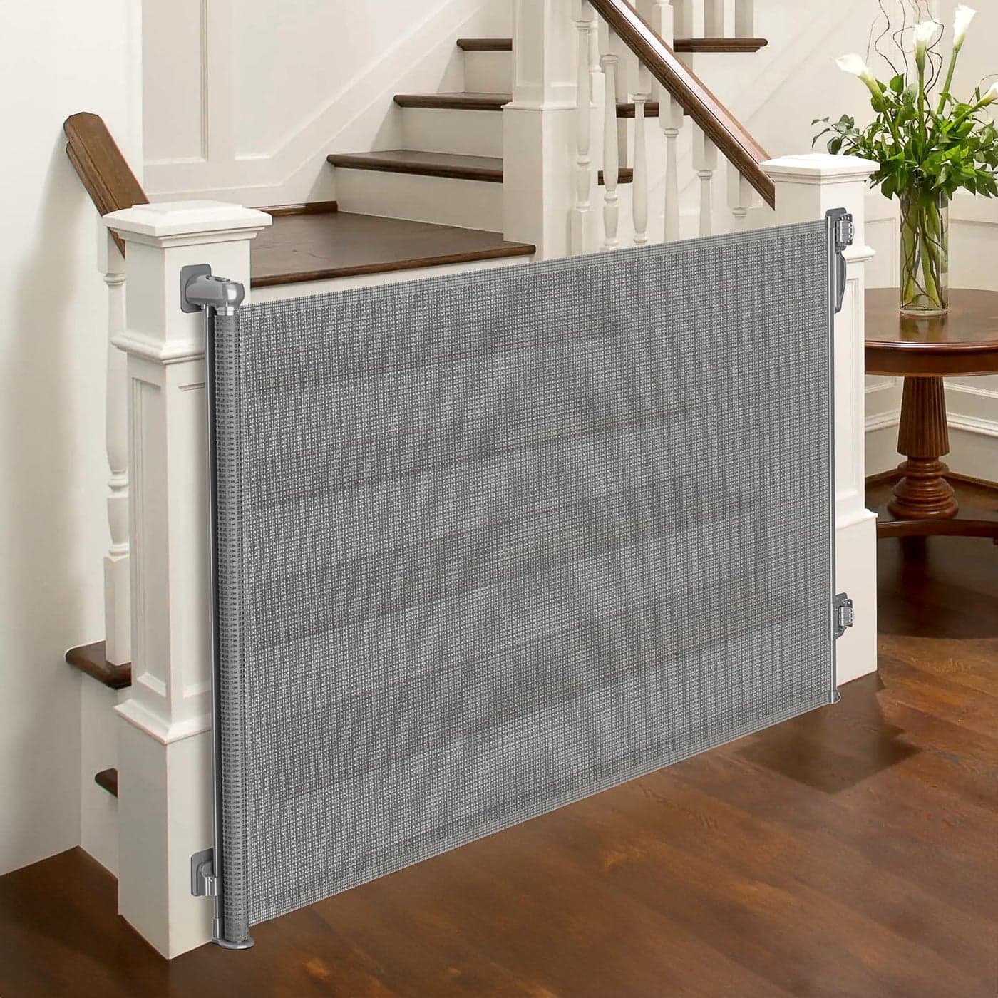 Retractable Baby Gates No Drilling 54 Wide x 38 Tall Dog Gates for Stairs IndoorOutdoor Use Child Gates for Doorways Deck Porch Hallways Patio Gray
