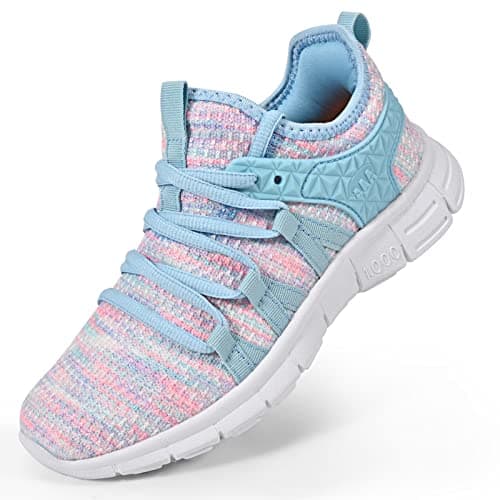 AOE Womens Fashion Walking Running Shoes Ultra Lightweight Breathable Mesh Tennis Shoes Non Slip Athletic Workout Gym Sneakers Blue Pink Lace 8women / 7men