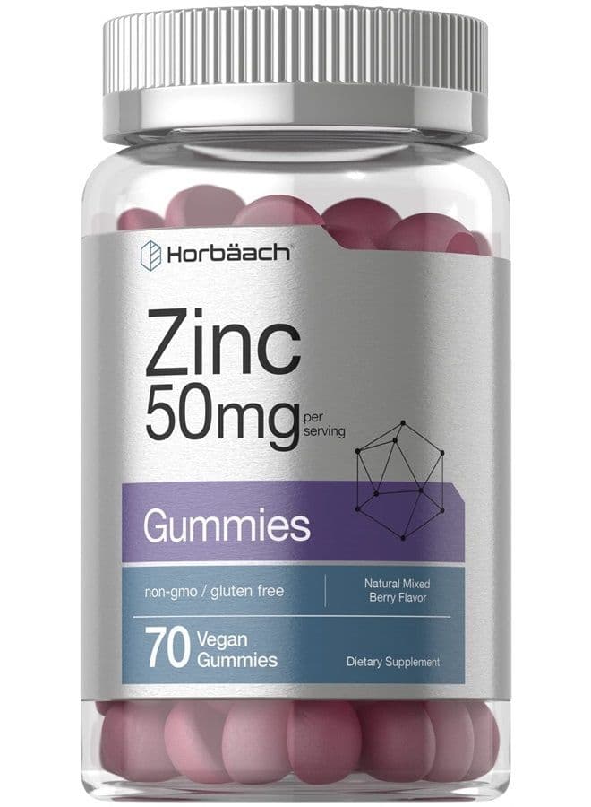 Zinc 50mg Gummies | 70 Count | Natural Mixed Berry Flavor | Vegan, Non-GMO and Gluten Free Formula | Zinc Citrate Dietary Supplement | by Horbaach