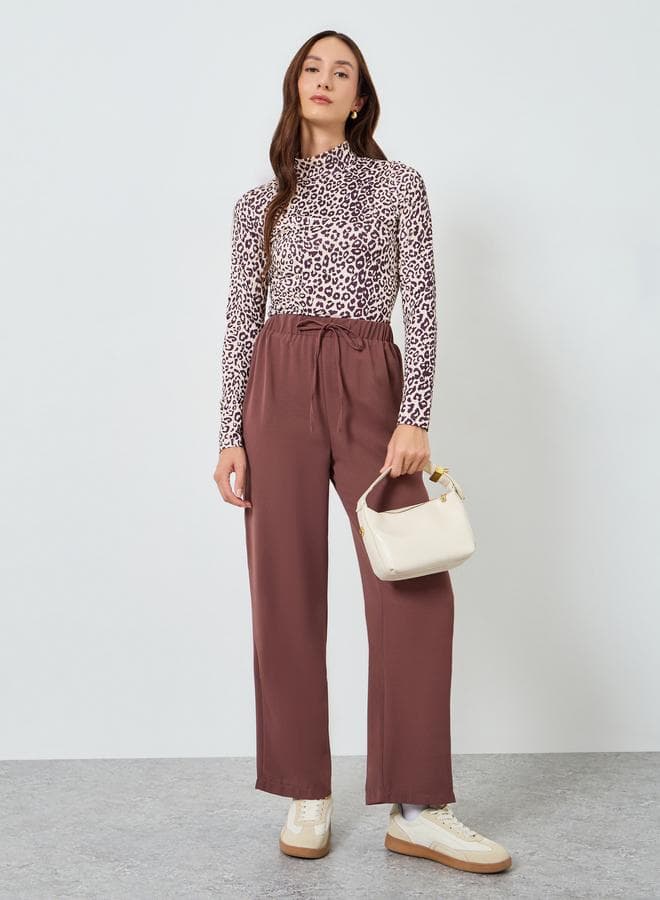 Women Drawstring Waist Straight Leg Pants