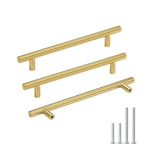 Goldenwarm 25 Pack 6-1/4 Inch Brushed Gold Cabinet Handles Gold Drawer Pulls Kitchen Cabinet Handles Brushed Brass Drawer Pulls for Cupboard Bathroom Hardware